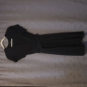 Garnet Hill Black Cap Sleeve Wrap Midi Dress, Medium